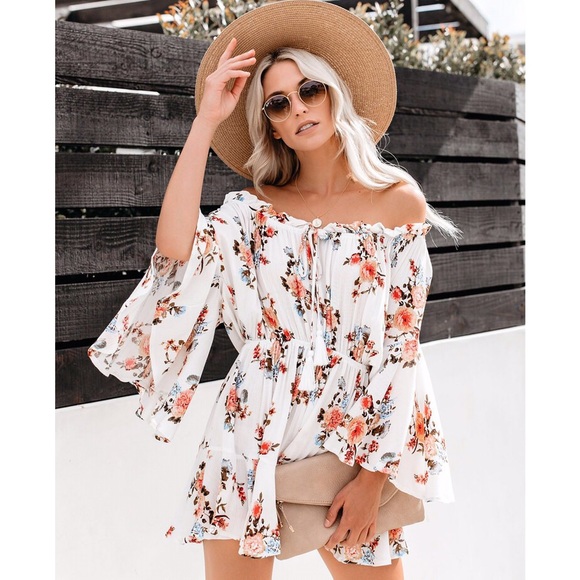 Vici Pants - Floral Temptation Off The Shoulder Flutter Romper